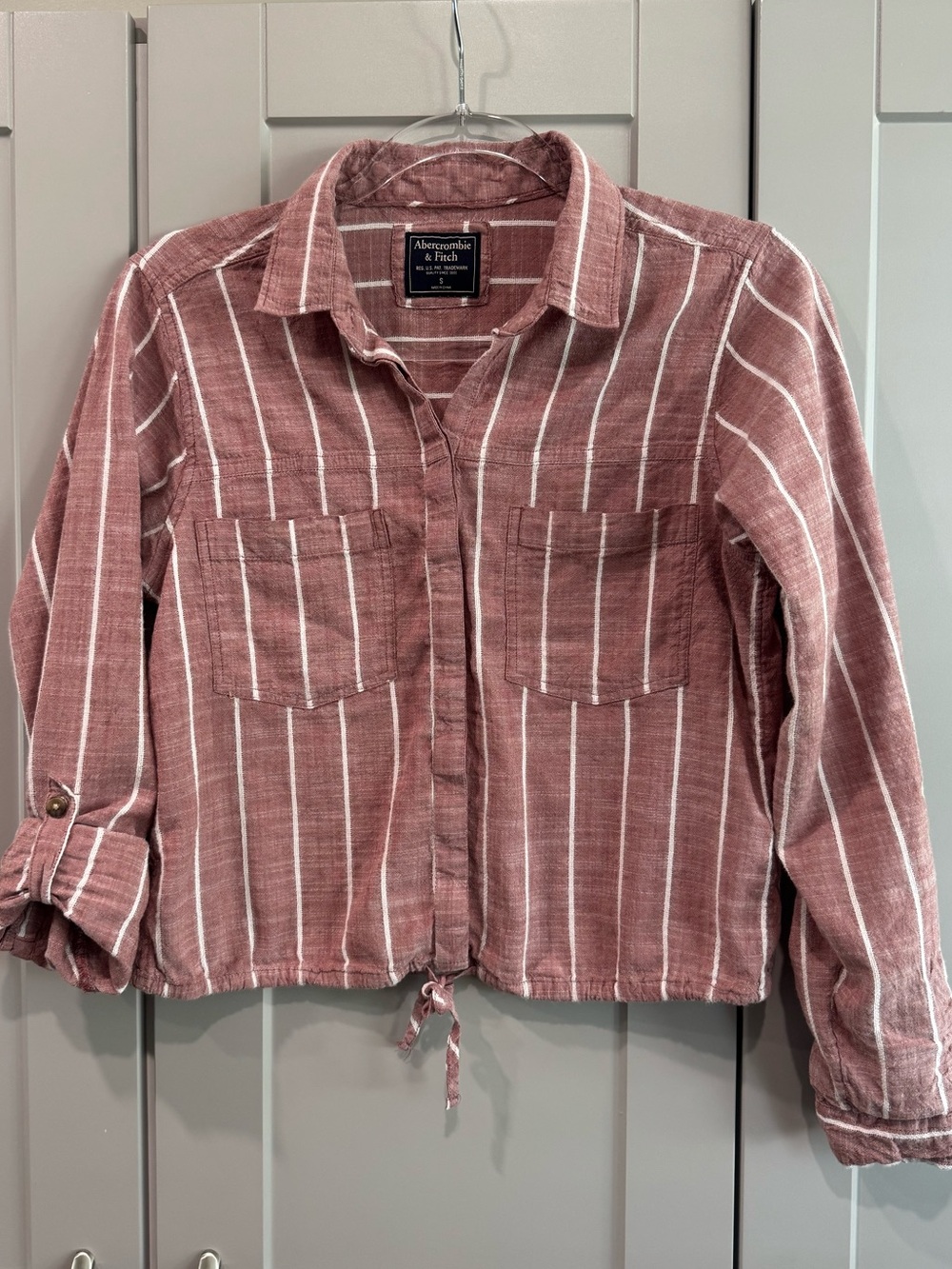 Abercrombie & Fitch Dusty Rose Striped Button-Front Shirt Jacket